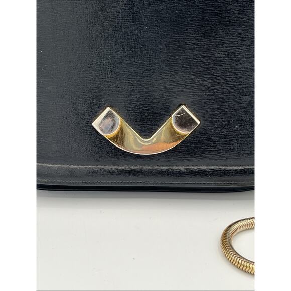 RARE Miss Lewis VINTAGE Over Shoulder Purse Black Art Deco Leather Gold Silver - Picture 2 of 10